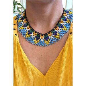 Chaquira Huichol Necklace beaded multicolor Hand made tribal